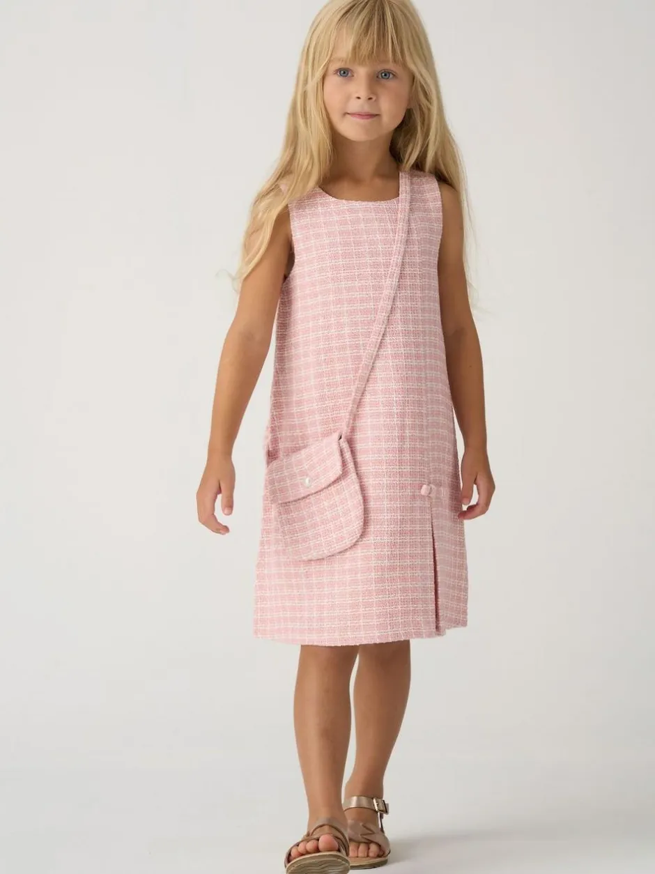 Miss Pink Tweed Check Jacket, Dress and Bag Set New