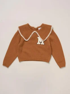 Miss True Knit Brown Jumper with Woven Collar and Check Skirt Set Best
