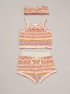 Miss True Knit Top Shorts and Headband Outfit Set Orange New