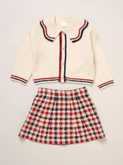 Miss True Knit White Cardigan with Check Skirt Outlet