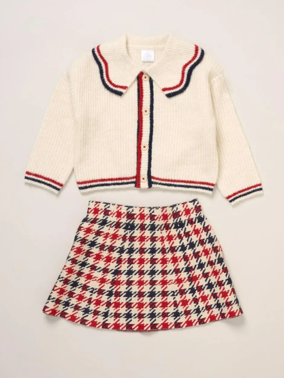 Miss True Knit White Cardigan with Check Skirt Outlet