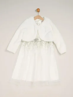 Miss Waterfall Sequin Dress and Faux Fur Bolero Set White Online