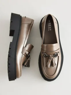 Next Forever Comfort Chunky Platform Tassel Loafers Mocha Brown Discount