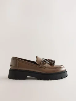 Next Forever Comfort Chunky Platform Tassel Loafers Mocha Brown Discount