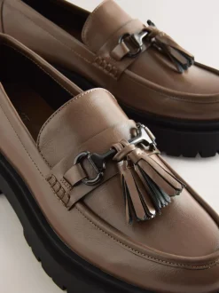 Next Forever Comfort Chunky Platform Tassel Loafers Mocha Brown Discount
