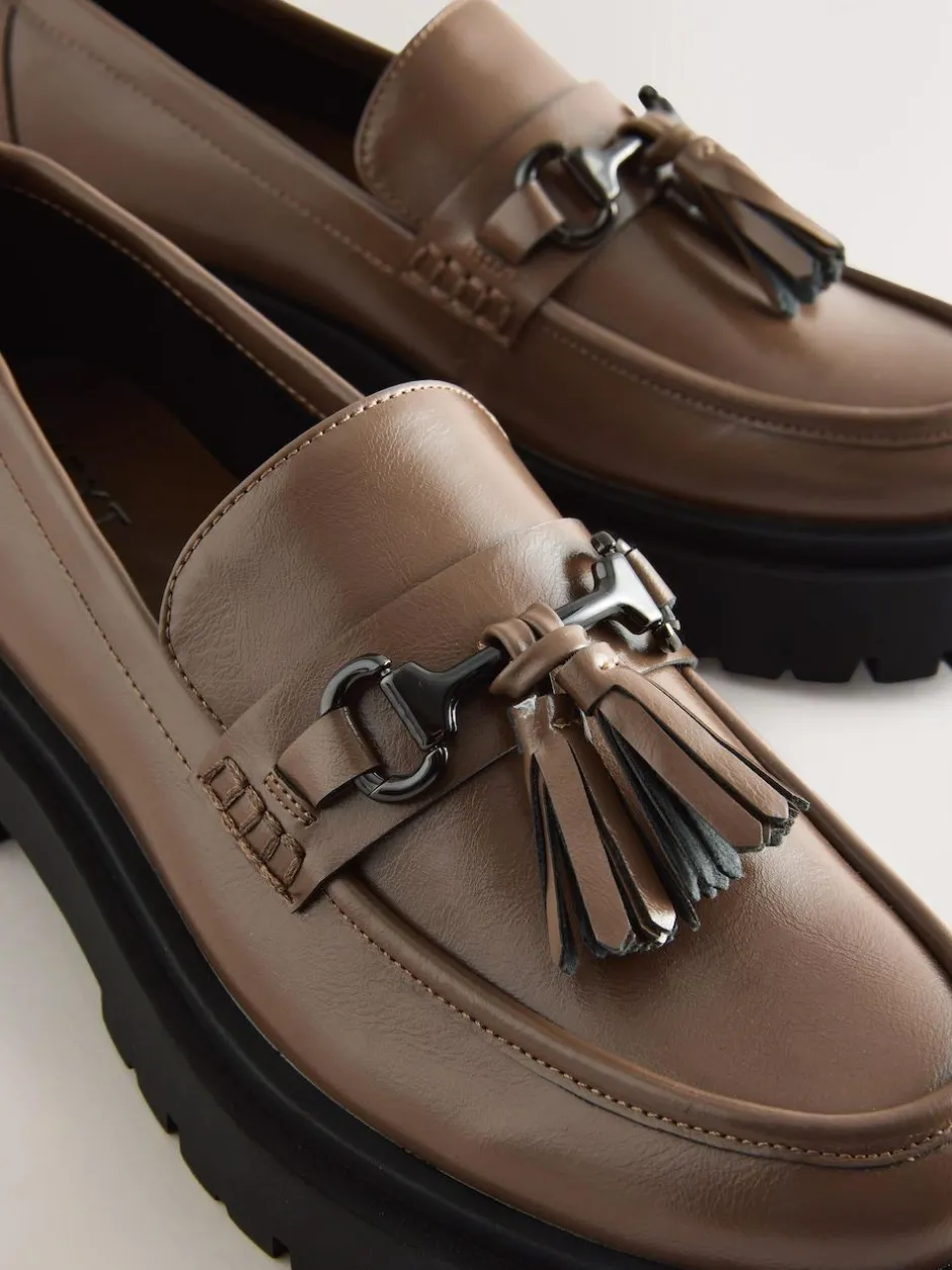 Next Forever Comfort Chunky Platform Tassel Loafers Mocha Brown Discount