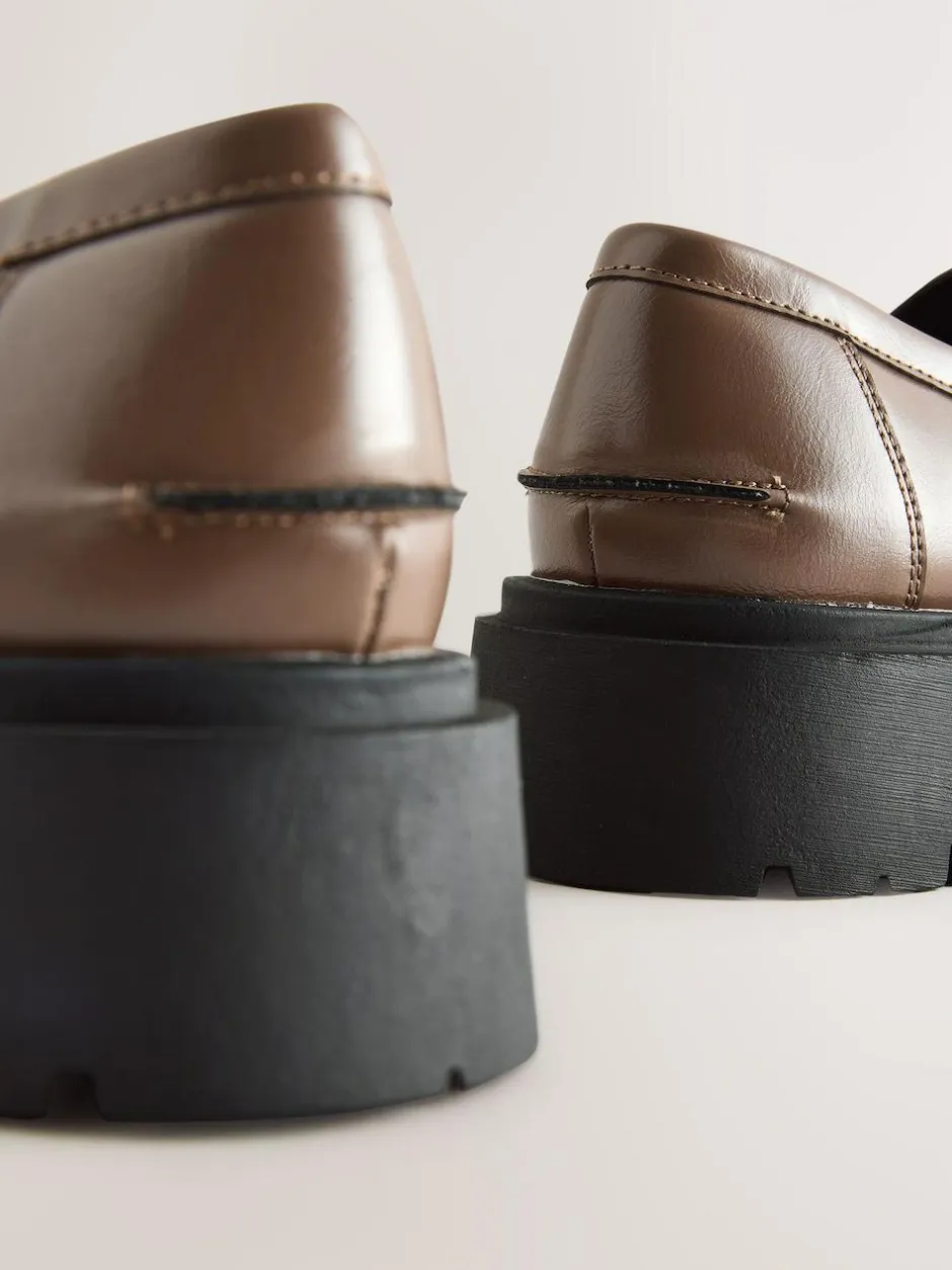 Next Forever Comfort Chunky Platform Tassel Loafers Mocha Brown Discount