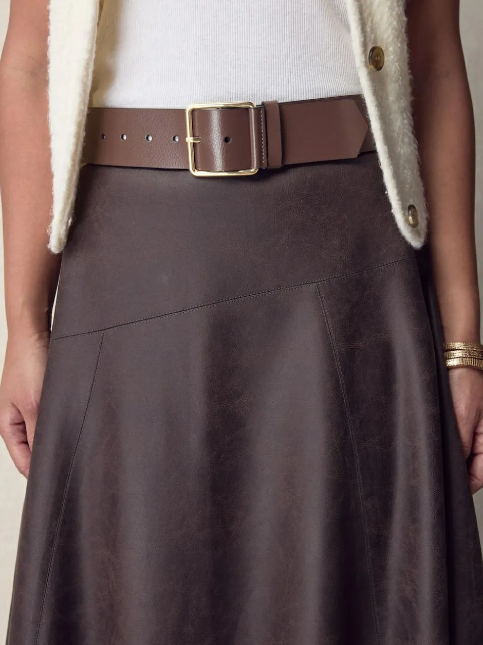 Next N. Premium Made In Italy Wide Leather Belt Mocha Brown New
