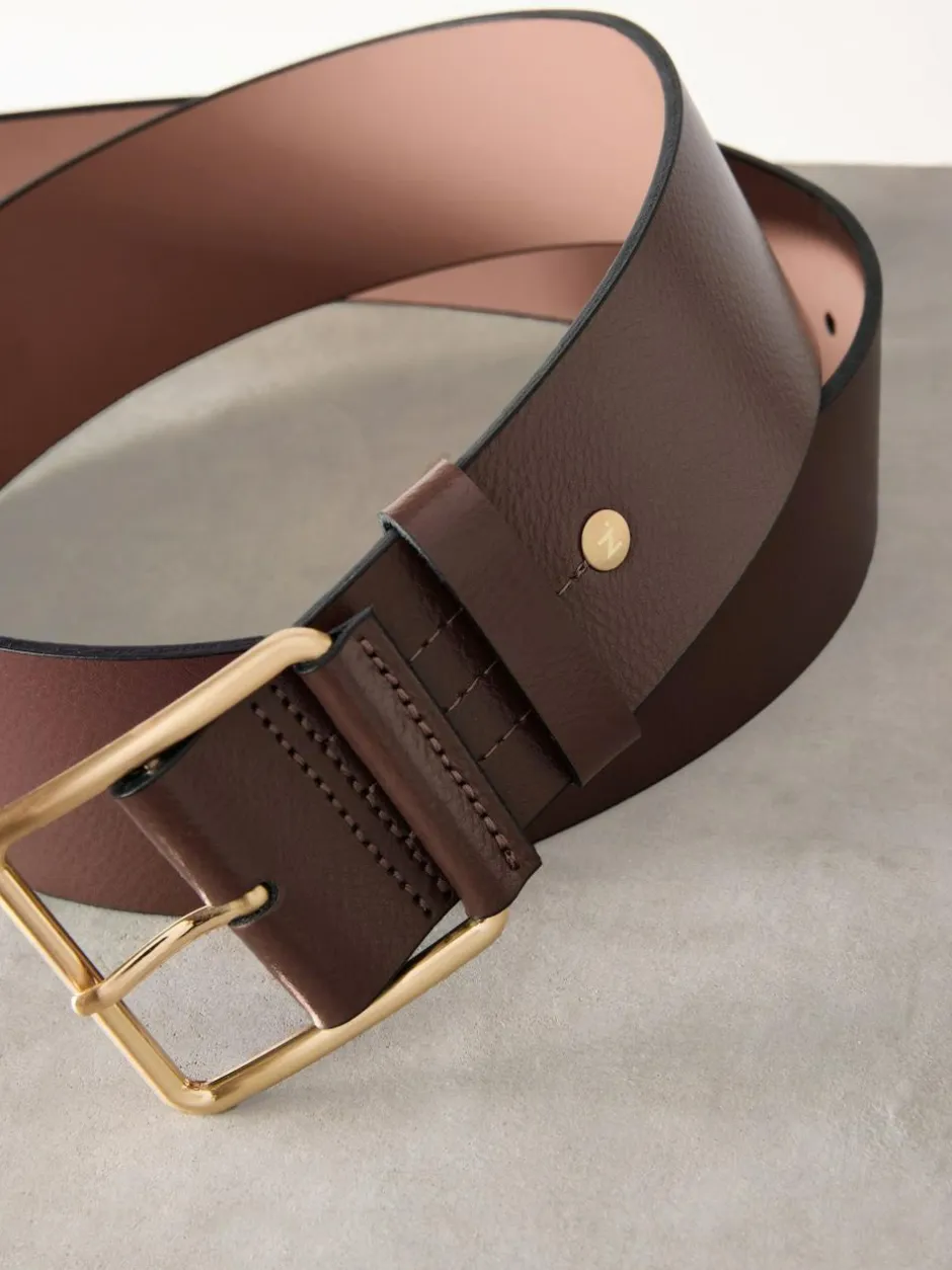 Next N. Premium Made In Italy Wide Leather Belt Mocha Brown New