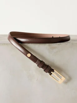 Next N. Premium Skinny Made In Italy Leather Belt Mocha Brown New