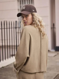 Next Mocha Brown Soft Brushed Finish Slouch Neck Longsleeve Sweatshirt Hot