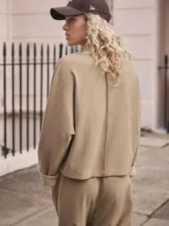 Next Mocha Brown Soft Brushed Finish Slouch Neck Longsleeve Sweatshirt Hot