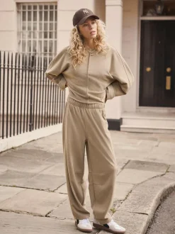 Next Mocha Brown Soft Brushed Finish Barrel Leg Trousers