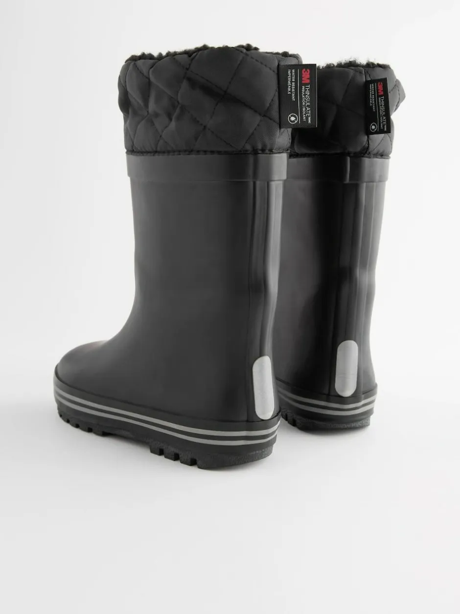 Next Warm Lined Cuff Wellies Mono Black Clearance