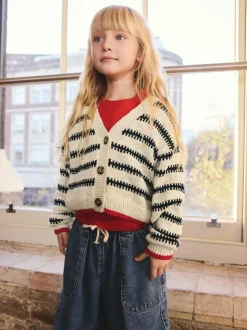 Next Mono Stripe V-Neck Stitch Cardigan (3-16yrs)