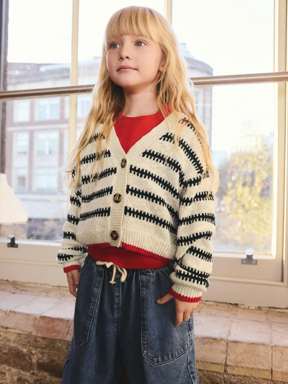 Next Mono Stripe V-Neck Stitch Cardigan (3-16yrs)