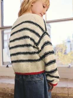 Next Mono Stripe V-Neck Stitch Cardigan (3-16yrs)