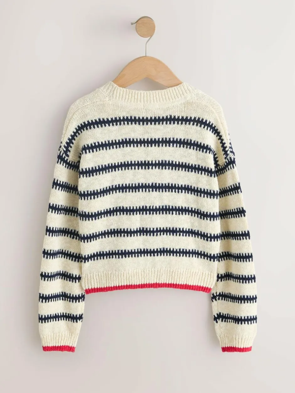 Next Mono Stripe V-Neck Stitch Cardigan (3-16yrs)