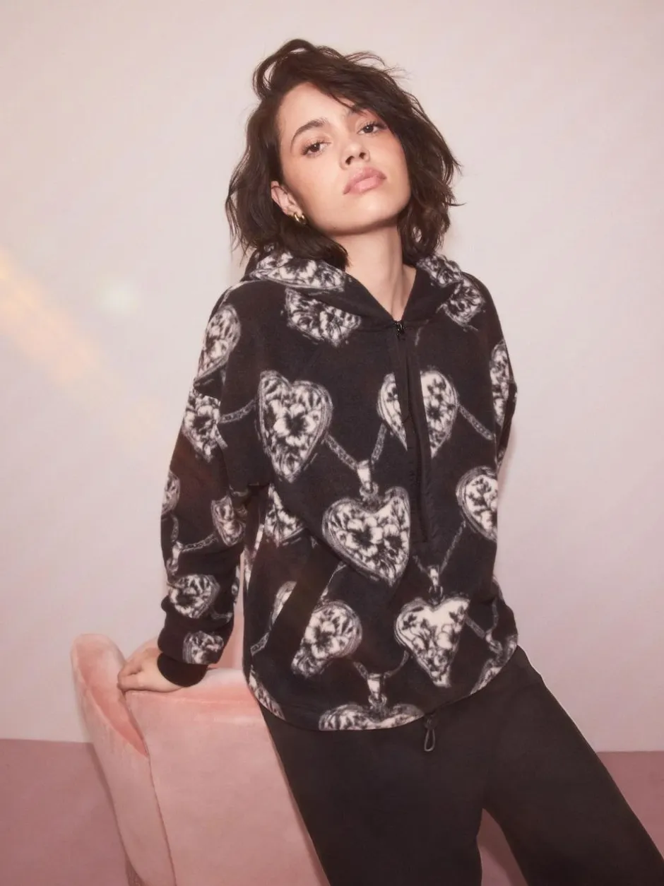 Next Monochrome Heart and Locket Half Zip Polar Fleece Sale