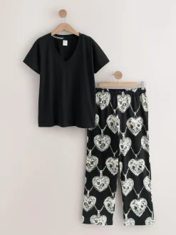 Next Short Sleeve Pyjamas Monochrome Heart Hot
