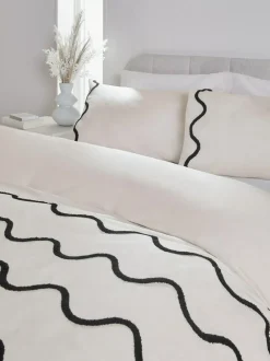 Next Monochrome Tufted Wave 100% Cotton Duvet Cover and Pillowcase Set Outlet