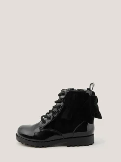 Monsoon Bow Patent Lace Up Boots Black Sale