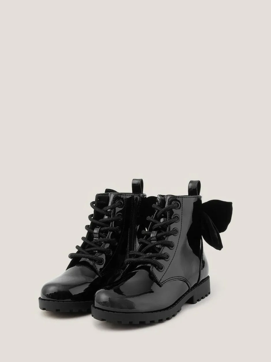 Monsoon Bow Patent Lace Up Boots Black Sale