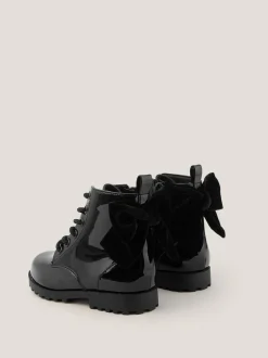 Monsoon Bow Patent Lace Up Boots Black Sale