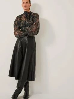 Monsoon Marnie Faux Leather Midi Skirt Black