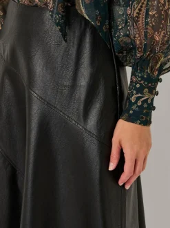 Monsoon Marnie Faux Leather Midi Skirt Black