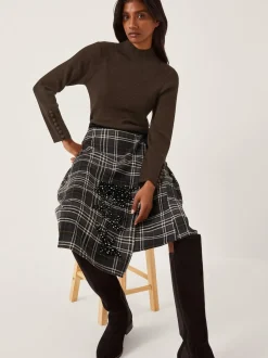 Monsoon Black Rue Embellished Tartan Wrap Midi Skirt Online