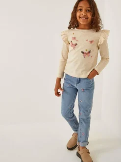 Monsoon Blue Butterfly Embroidered Straight Leg Jeans Clearance