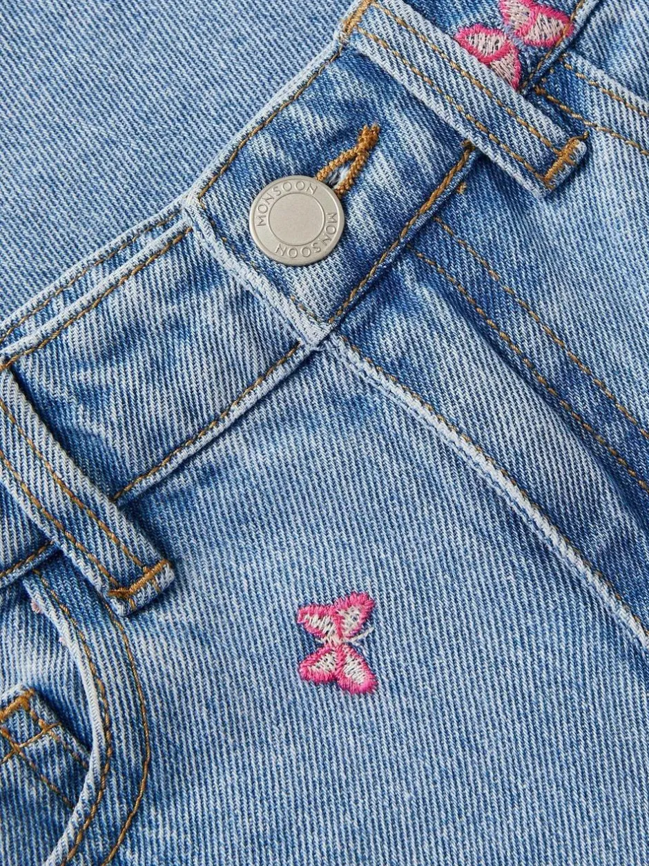 Monsoon Blue Butterfly Embroidered Straight Leg Jeans Clearance