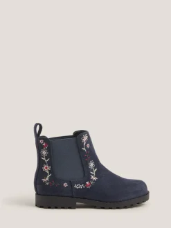 Monsoon Blue Floral Embroidered Chelsea Boots Hot