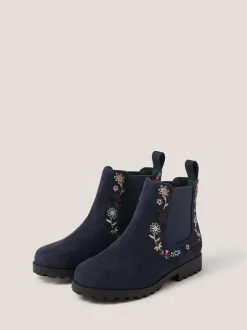 Monsoon Blue Floral Embroidered Chelsea Boots Hot
