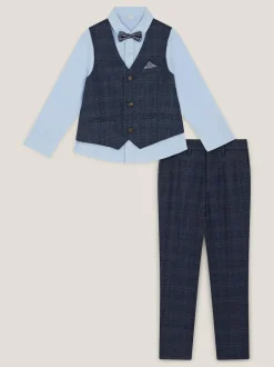 Monsoon Blue Four-Piece Oliver Check Suit Outlet
