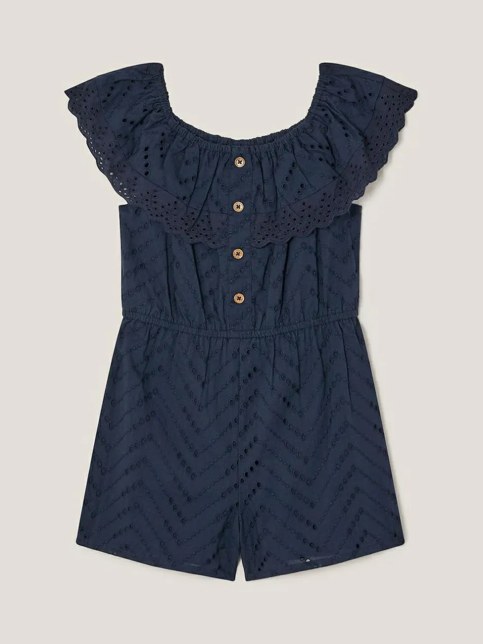Monsoon Blue Frilly Broderie Playsuit Outlet