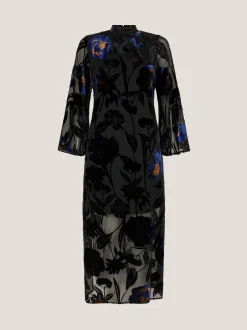 Monsoon Blue Giselle Sheer Floral Devoré Midi Dress Outlet