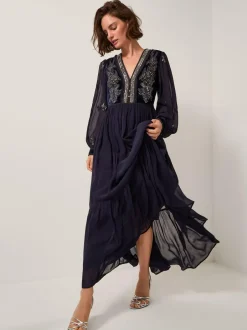 Monsoon Blue Joanna Velvet Sequin Embellished Maxi Dress Online