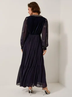 Monsoon Blue Joanna Velvet Sequin Embellished Maxi Dress Online
