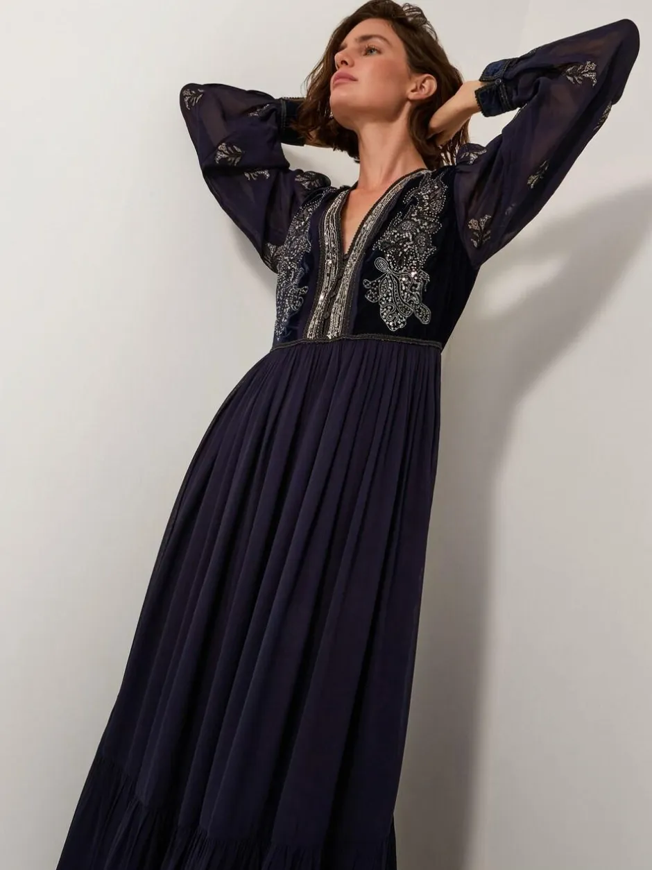 Monsoon Blue Joanna Velvet Sequin Embellished Maxi Dress Online