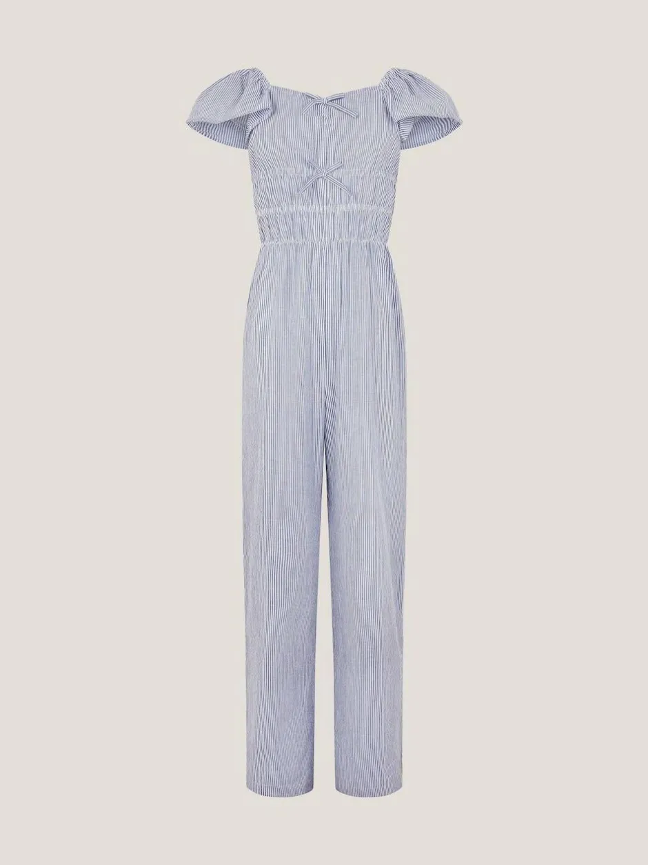 Monsoon Blue Stripe Short Sleeve Jumpsuit Hot