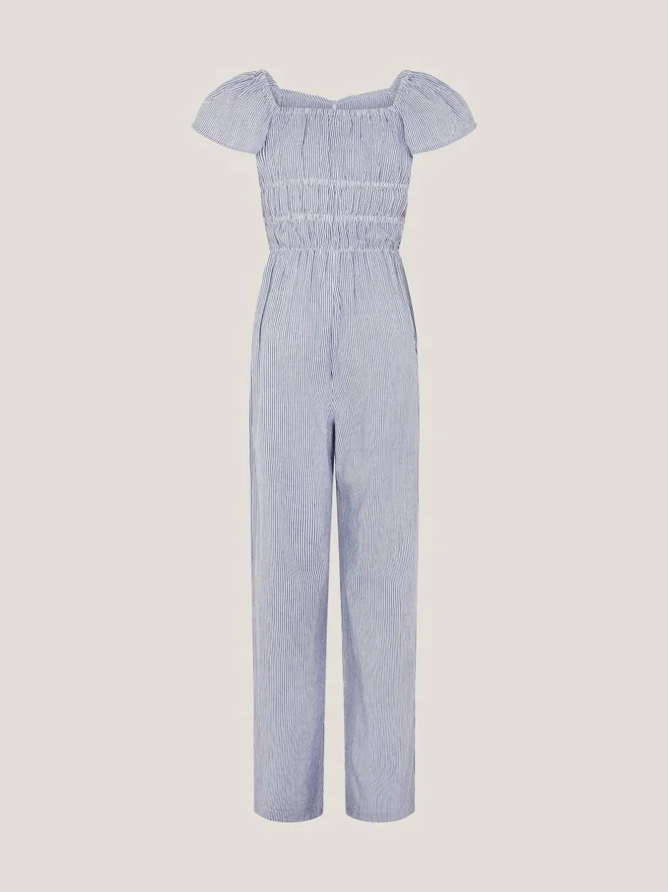 Monsoon Blue Stripe Short Sleeve Jumpsuit Hot