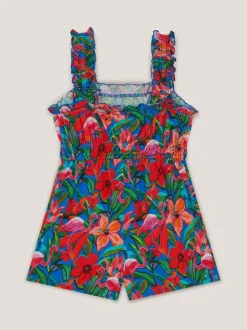 Monsoon Blue Tropical Print Jersey Playsuit Clearance