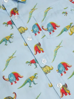 Monsoon Blue Varsity Dinosaur Print Shirt New