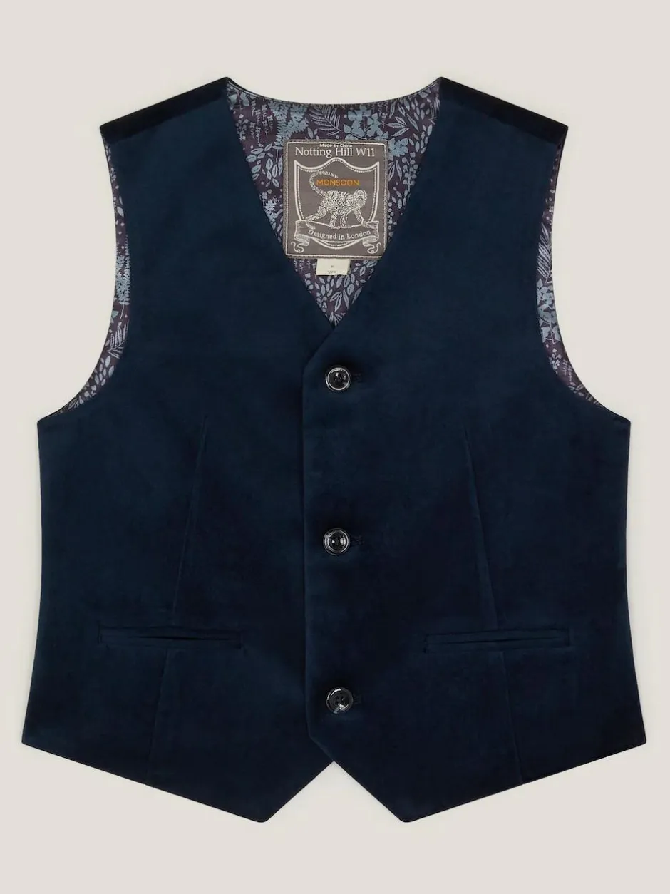 Monsoon Blue Velvet Waistcoat Hot