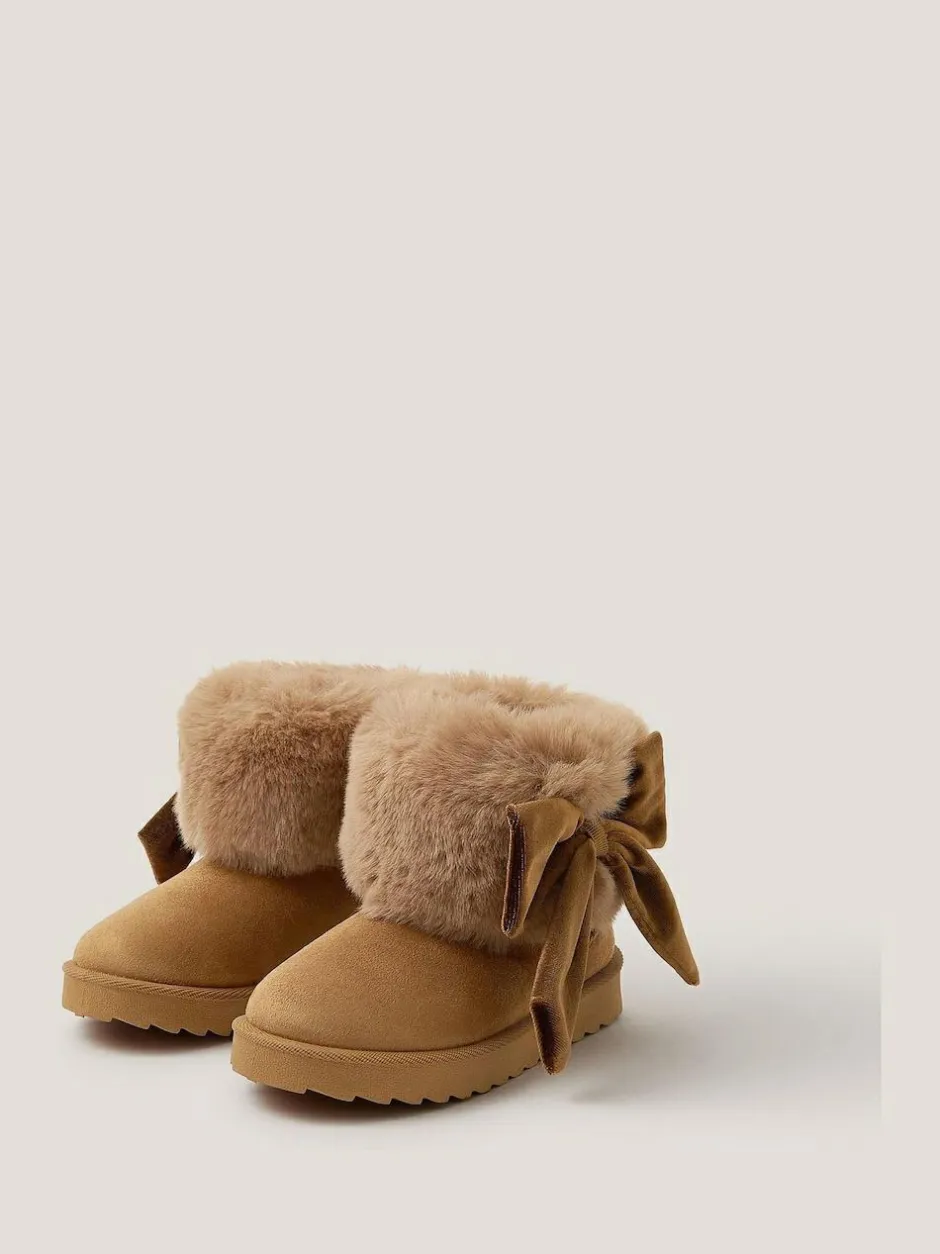 Monsoon Bow Faux Fur Suedette Ankle Boots Brown Online