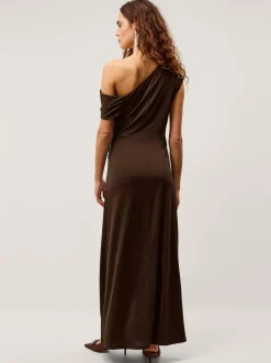 Monsoon Brown Trina Asymmetrical Embellished Jersey Maxi Dress Clearance