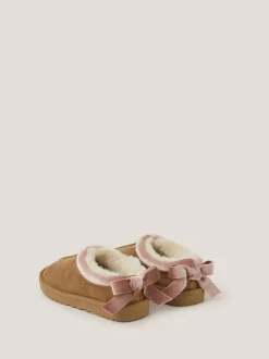 Monsoon Brown Velvet Bow Low Clogs Hot