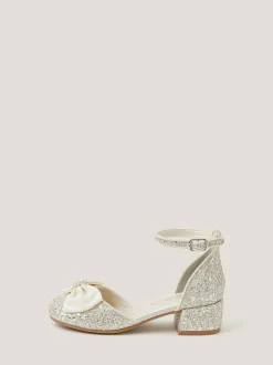 Monsoon Cream Bow Glitter Chunky Heels New